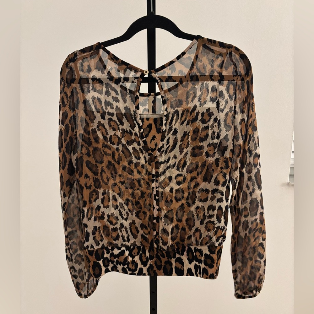 Diane Von Furstenberg Leopard Print Sheer Blouse